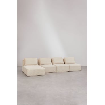 Temple 4-delige Chaise Longue Modulaire Bank Links, Van Vacuümverpakt Corduroy Corduroy Beige – Linnen - Sklum