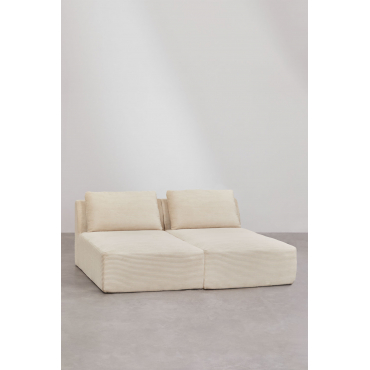 2-delige Modulaire Chaise Longue-bank Van Vacuümverpakt Corduroy Temple Corduroy Beige – Linnen - Sklum