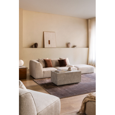 Modulaire Hoekbank Met 2 Delen En Poef In Bouclé Stof Cardea Crèmebeige Boucléstof - Sklum