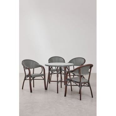 Set Ronde Tafel Ø80 Cm En 4 Stapelbare Eetkamerstoelen Met Aluminium Armleuningen Brielle Bistro Grijs – Grafiet - Sklum