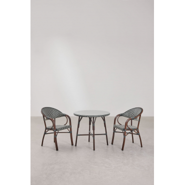 Brielle Bistro Ronde Tafelset Ø80 Cm En 2 Stapelbare Eetkamerstoelen Met Armleuningen In Aluminium Grijs – Grafiet - Sklum