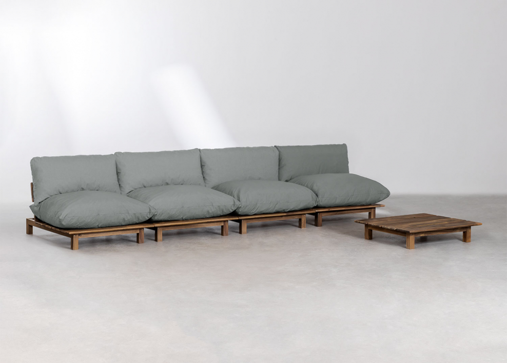 Woonkamerset met 4-delige modulaire relaxbank en salontafel in Brina acaciahout - Grijs – Antraciet