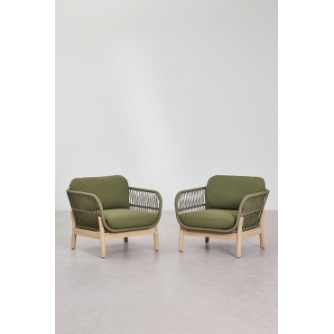 Set Van 2 Fauteuils In Aluminium En Acaciahout Karvia Bouclé Groen – Salie - Sklum