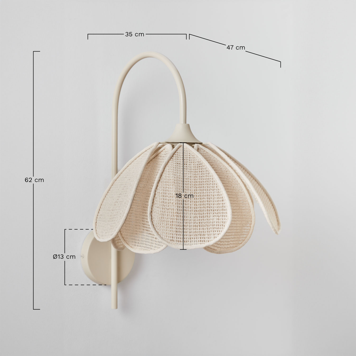 Vidson linnen wandlamp Ø35 cm, AFMETINGEN