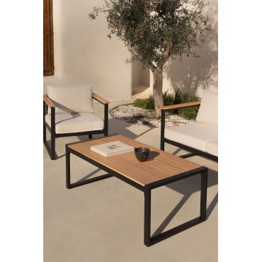 Rechthoekige Tuinsalontafel 110x55 Cm Van Aluminium En Acaciahout Lipov Zwart - Sklum