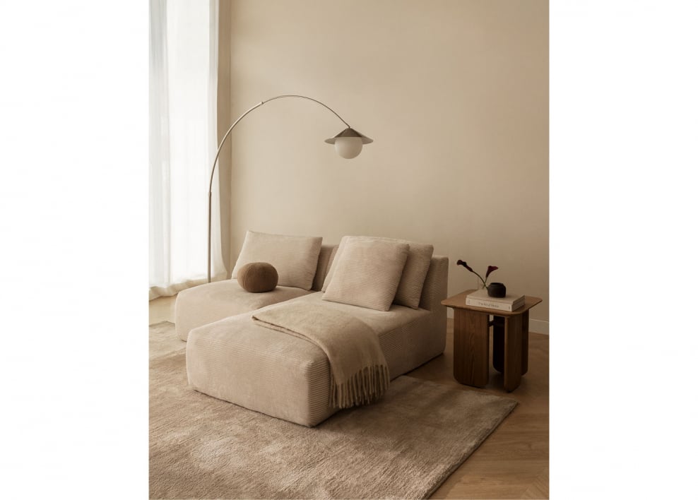 Vacuumverpakte 2-delige modulaire rechter chaise longue bank in fluweel Temple