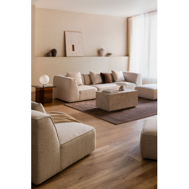 3-delige Modulaire Bank Met Poef In Cardea Bouclé Stof Crèmebeige Boucléstof - Sklum