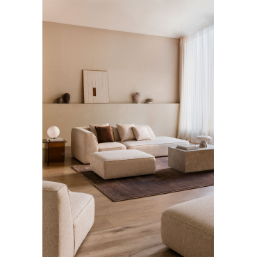 2-delige Modulaire Hoekbank Met Rechterdivan En Gestoffeerde Poef Cardea Crèmebeige Boucléstof - Sklum