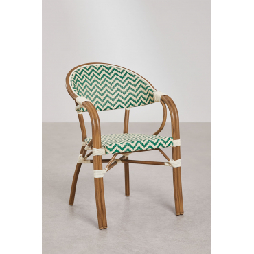 Pakket Van 4 Brielle Bistro Aluminium Stapelbare Eetkamerstoelen Met Armleuningen Groen – Kool - Gardenia Wit - Sklum