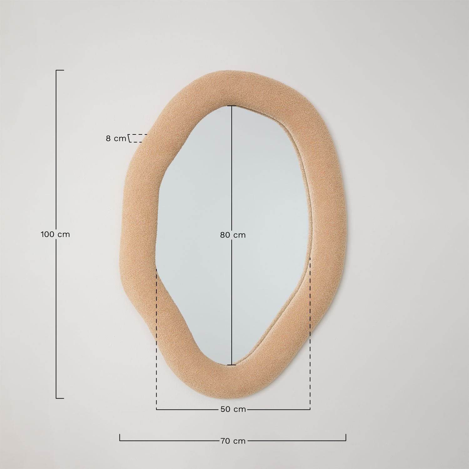 Wandspiegel 70x100 cm in schapenvacht Ceniro, AFMETINGEN