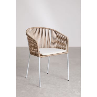 Set Van 4 Eetkamerstoelen Met Armleuningen Van Ijzer En Gevlochten Touw Jocelyn Natuurlijk - Wit - Sklum