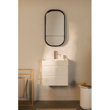 Badkamermeubelset Van Hout En Essenhoutfineer Met Geïntegreerde Wastafel Ona Wit & Ovaal Met Plank Zwart 50x90 Cm Warien & Rosé - Sklum