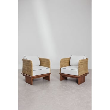 Set Van 2 Famara Fauteuils Van Rotan En Acaciahout Acacia Bruin - Sklum