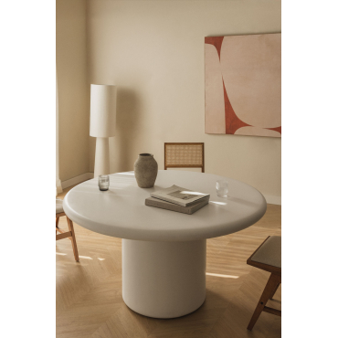 Ronde Eettafel In Cement Namara Wit & Ø140 Cm - Sklum