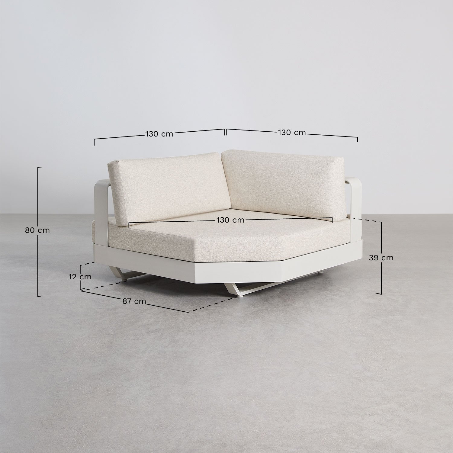 Hoekfauteuil voor modulaire aluminium bank Yarilo, AFMETINGEN