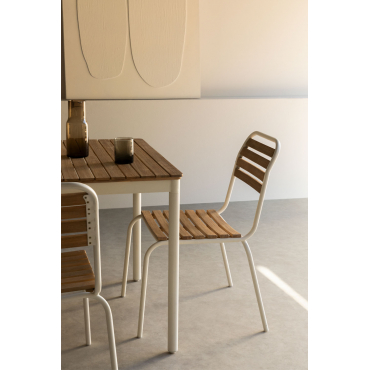 Set Van 4 Stapelbare Eetkamerstoelen In Staal En Acaciahout Artus Gardenia Wit - Sklum