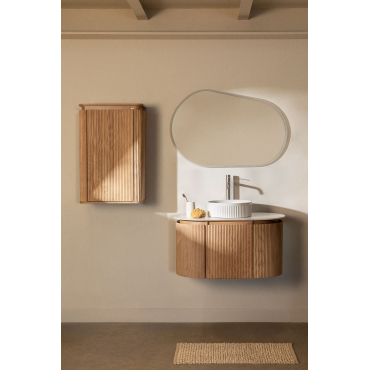Carsone Hangend Badkamermeubelset Van Hout Natuurlijk Hout & Natuurlijk Hout & Redondo Cerámica Blanco Rayas Ø36 Cm Sinqua & Ovaal Led - Sklum