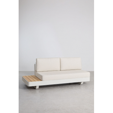 Yarilo Modulaire 2-zitsbank In Aluminium Met Linker Bijzettafel In Teakhout Bouclé Natuurlijke Kleuren - Sklum