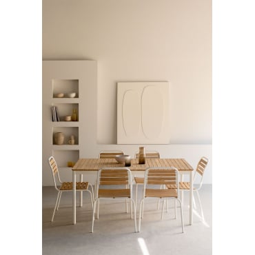 Rechthoekige Eettafel In Staal En Acaciahout (160x90 Cm) Artus Gardenia Wit - Sklum