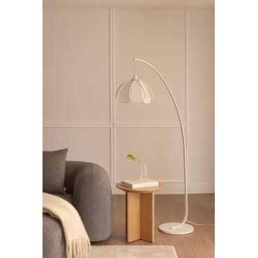 Vidson Ijzeren En Linnen Vloerlamp ↑160 Cm & Linnen En Katoen Beige – Crème - Sklum