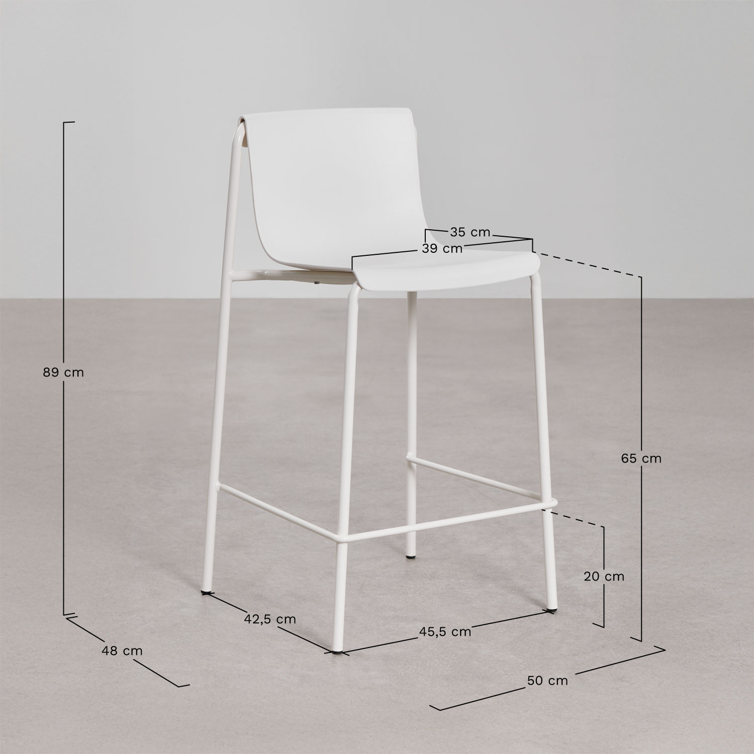 Verpakking van 4 hoge tuinstoelen van Ismene polypropyleen, AFMETINGEN