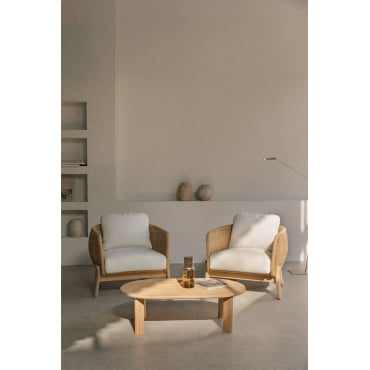 Salonset Met 2 Fauteuils En Salontafel Van Acaciahout En Rotan Leilan Lichte Acaciekleur - Sklum