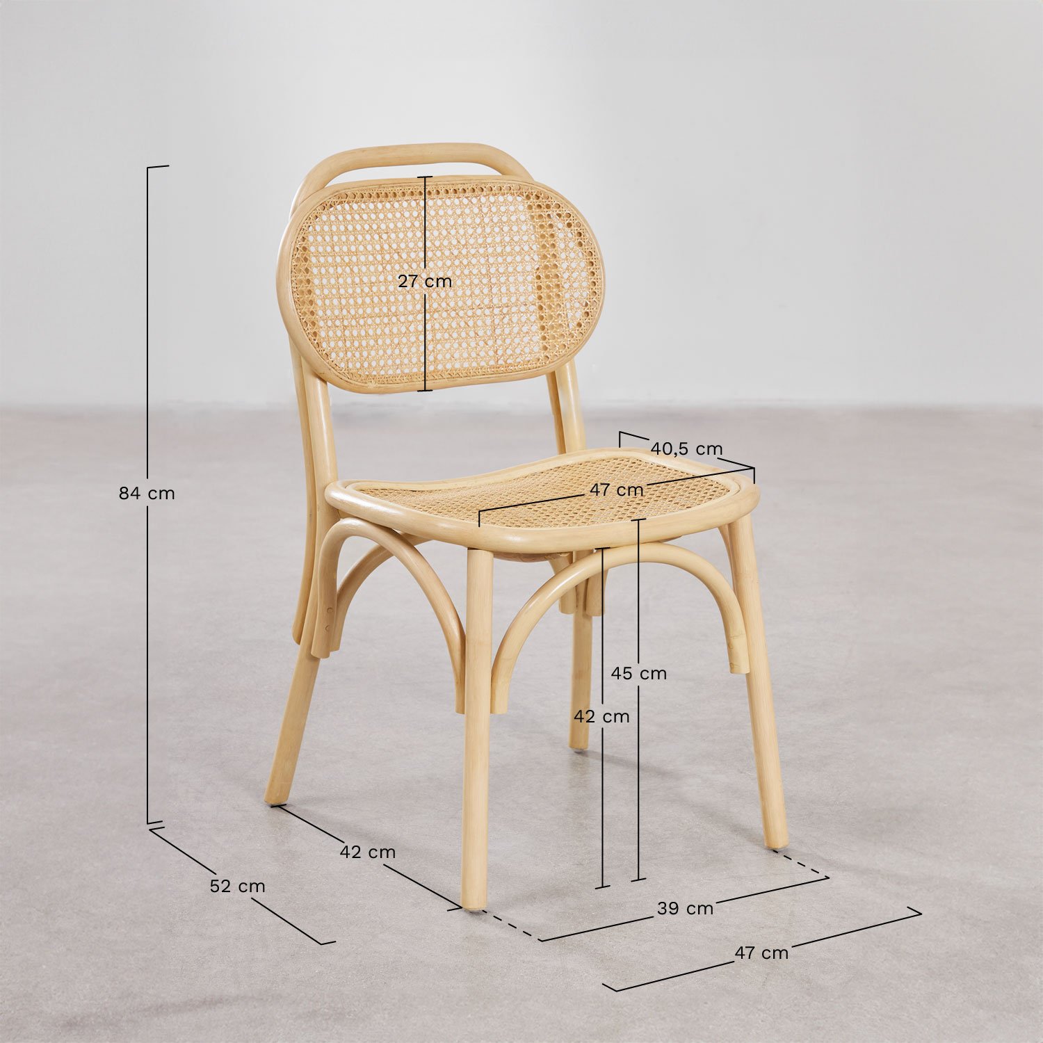 Pakket van 2 California rotan tuinstoelen, AFMETINGEN