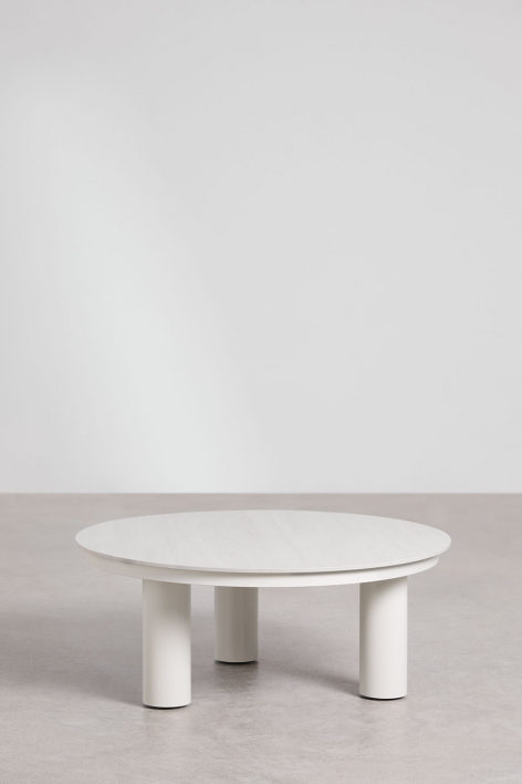 Ronde tuintafel Ø80 cm in gesinterde steen en aluminium Umeko - Wit