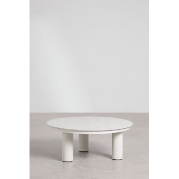 Ronde Tuintafel Ø80 Cm In Gesinterde Steen En Aluminium Umeko Wit - Sklum