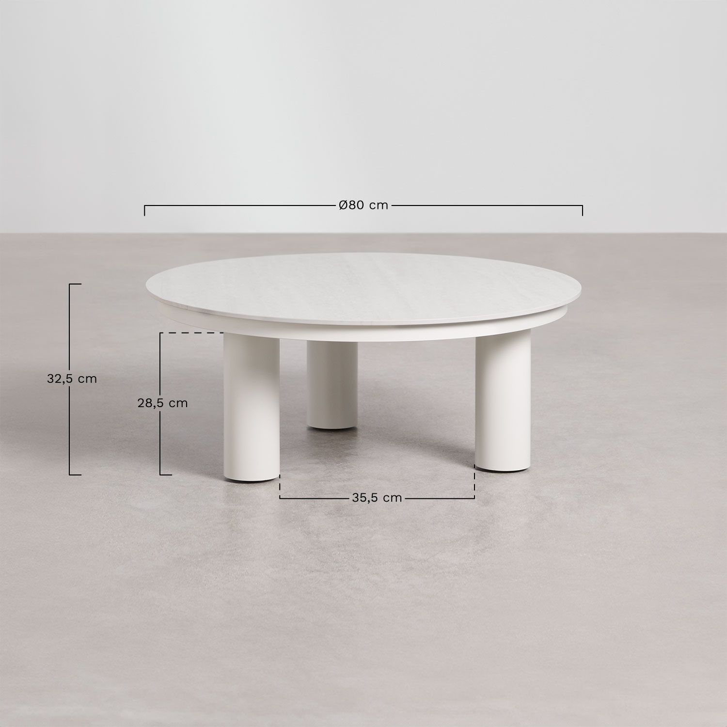 Ronde tuintafel Ø80 cm in gesinterde steen en aluminium Umeko, AFMETINGEN