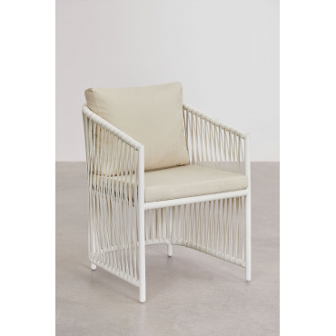 Verpakking Van 4 Eetkamerstoelen Met Armleuningen In Aluminium En Gevlochten Touw Sophie Gardenia Wit - Sklum