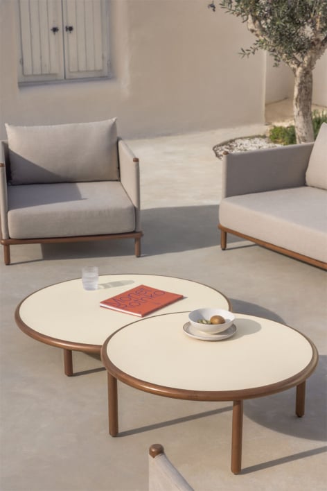 Set van 2 ronde salontafels voor de tuin van acaciahout Olivia - Beige - Semoline