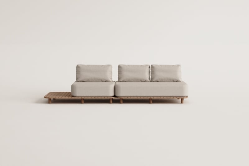 2-delige modulaire chaise longue bank voor tuin met bijzettafel van acaciahout Portet