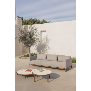 Tuinset Met 3-zitsbank En 2 Ronde Salontafels In Olivia Acaciahout Beige - Semoline - Sklum