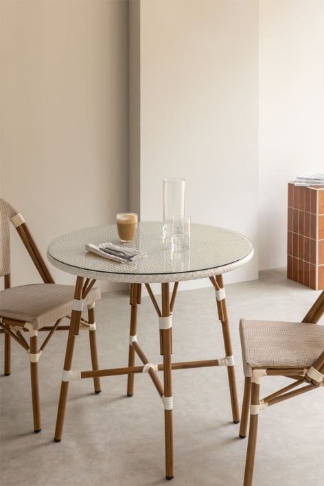 Ronde eettafel Ø80 cm in aluminium en synthetisch riet Brielle Bistro