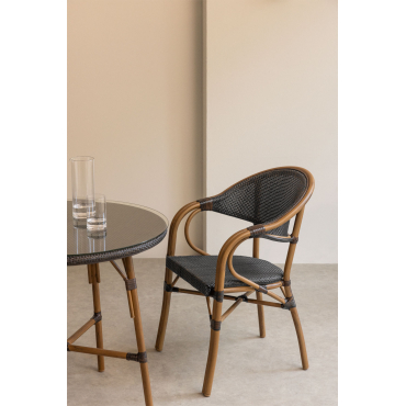 Pakket Van 2 Brielle Bistro Classic Stapelbare Eetkamerstoelen Met Armleuningen In Textileen En Aluminium Bruin – Koffie - Sklum