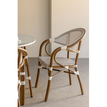 Pakket Van 4 Brielle Bistro Stapelbare Eetkamerstoelen Met Armleuningen In Textileen En Aluminium Gardenia Wit - Sklum