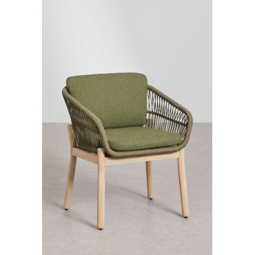 Set Van 4 Eetkamerstoelen Met Armleuningen Van Acaciahout En Gevlochten Karvia-touw Bouclé Groen – Salie - Sklum