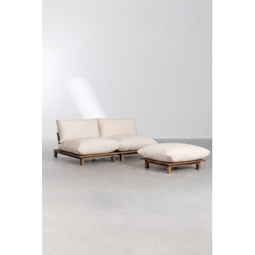 2-delige Modulaire Relaxfauteuil Met Voetenbank In Acaciahout Brina Beige – Crème - Sklum