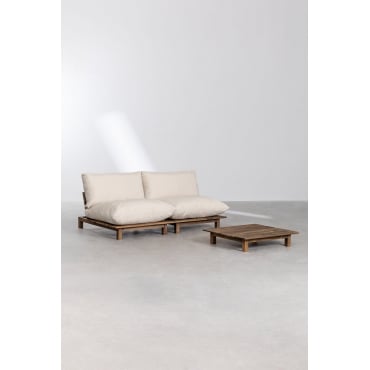 Woonkamerset Met 2-delige Modulaire Relaxbank En Salontafel In Brina Acaciahout Beige – Crème - Sklum