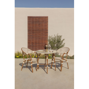 Brielle Bistro Ronde Tafelset Ø80 Cm En 2 Stapelbare Tuinstoelen Met Armleuningen In Textileen En Aluminium Gardenia Wit - Sklum