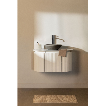 Carsone Houten Badkamermeubelset Wit & Zonder Extra Eenheid & Rond Grijs Cement Ø40 Cm Tarsis & Spiegelloze & Zwart ↑30 Cm - Sklum
