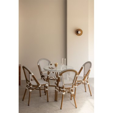 Set Van Ronde Tafel Ø80 Cm En 4 Stapelbare Stoelen In Textileen En Aluminium Brielle Bistro Gardenia Wit - Sklum
