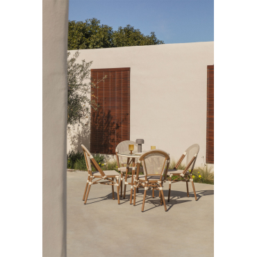 Brielle Bistro Ronde Tafelset Ø80 Cm En 4 Stapelbare Tuinstoelen In Textileen En Aluminium Gardenia Wit - Sklum