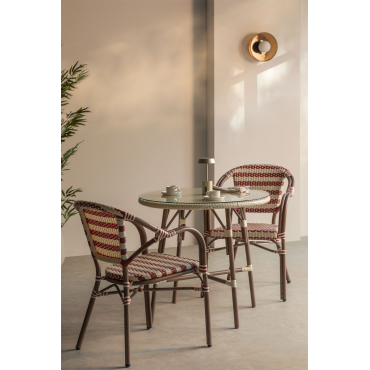 Ronde Tafelset Ø80 Cm Brielle Bistro En 2 Stoelen Met Armleuningen In Synthetisch Riet En Aluminium Solange Bistro Beige – Crème - - Sklum