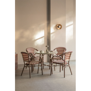 Ronde Tafelset Ø80 Cm Brielle Bistro En 4 Stoelen Met Armleuningen In Synthetisch Riet En Aluminium Solange Bistro Rood – Bordeaux - - Sklum