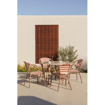 Ronde Tafelset Ø80 Cm Brielle Bistro En 4 Tuinstoelen Met Armleuningen In Synthetisch Riet En Aluminium Solange Bistro - Sklum