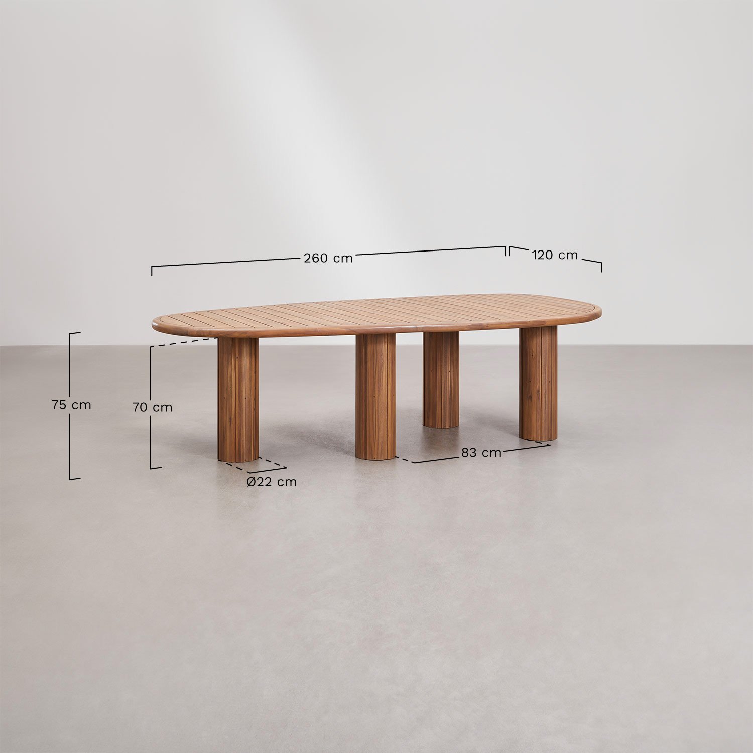 Ovale tuintafel van acaciahout Ginara, AFMETINGEN