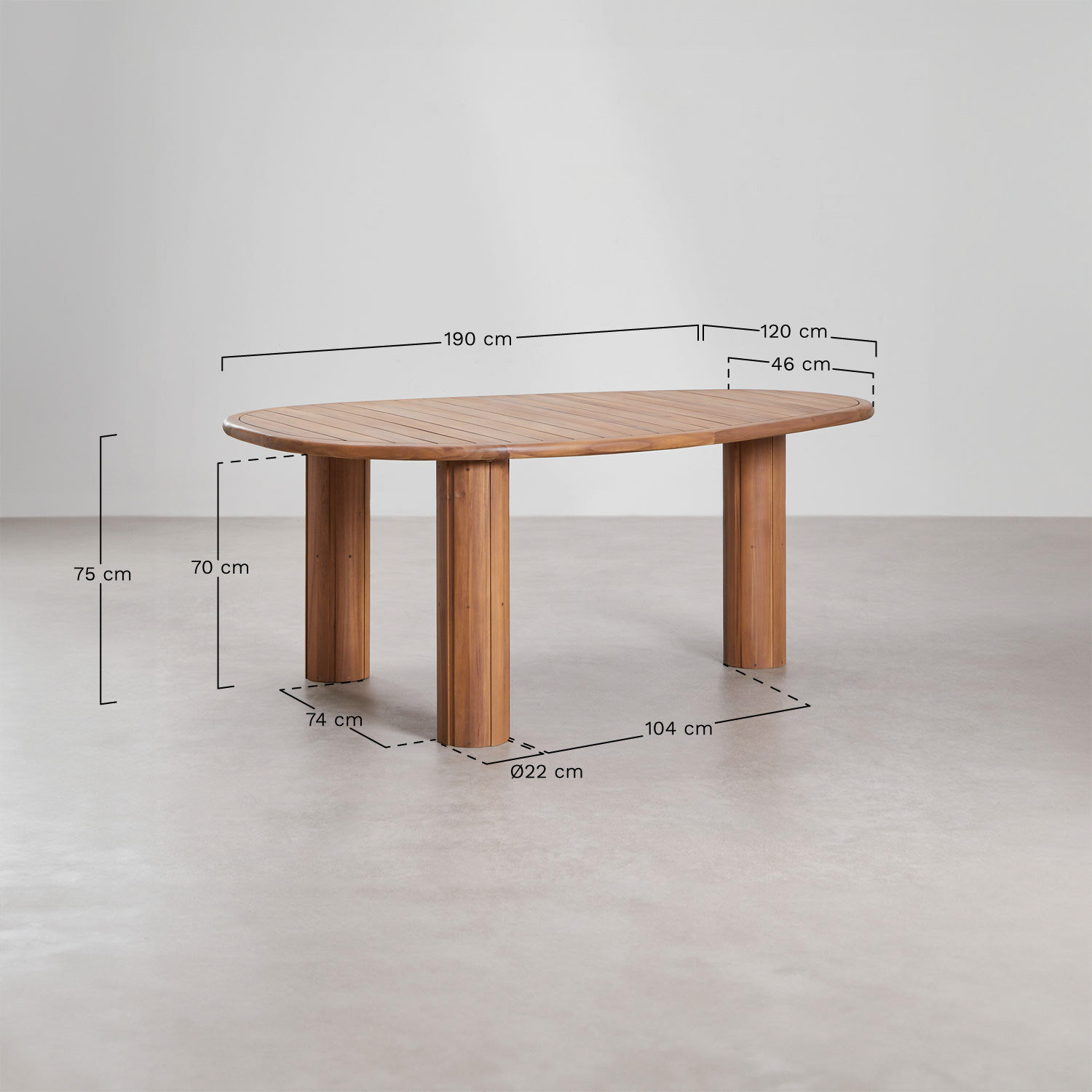 Ovale tuintafel van acaciahout Ginara, AFMETINGEN