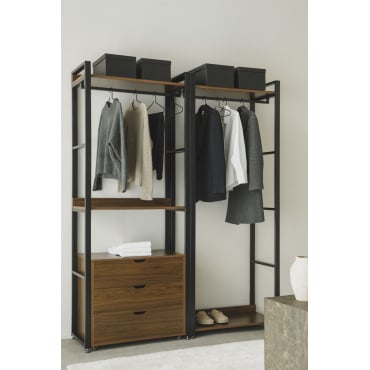 Open Modulaire Kast Van 2 Delen Met Kledingstang, Stalen Lades En Mdf Ariaster Zwart - Sklum